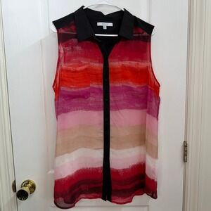 REED multicolor striped lightweight sheer collared button front stretch shirt XL